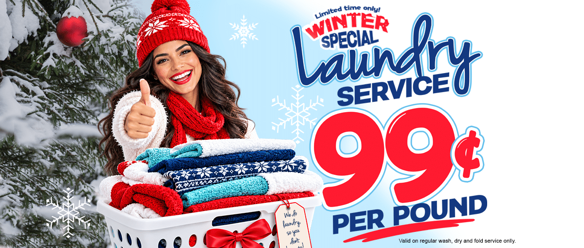 99¢ per pound wash, dry and fold laundry service ad